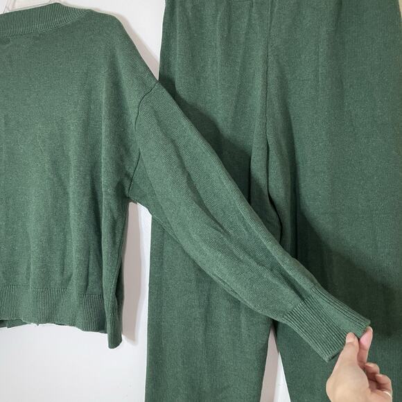 NEW! Free People FP Beach Solar Cardigan Pant Lounge Sweater Set Pine Green Med - Picture 8 of 10